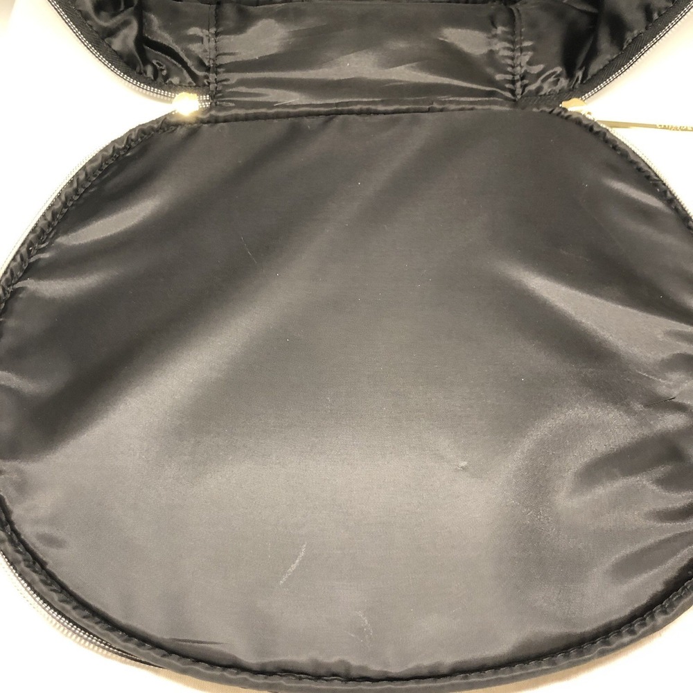 Lancome Large Shiny Black Oval Train Case Cosmetic Bag Gold Zipper Tassel Handle - Picture 7 of 12